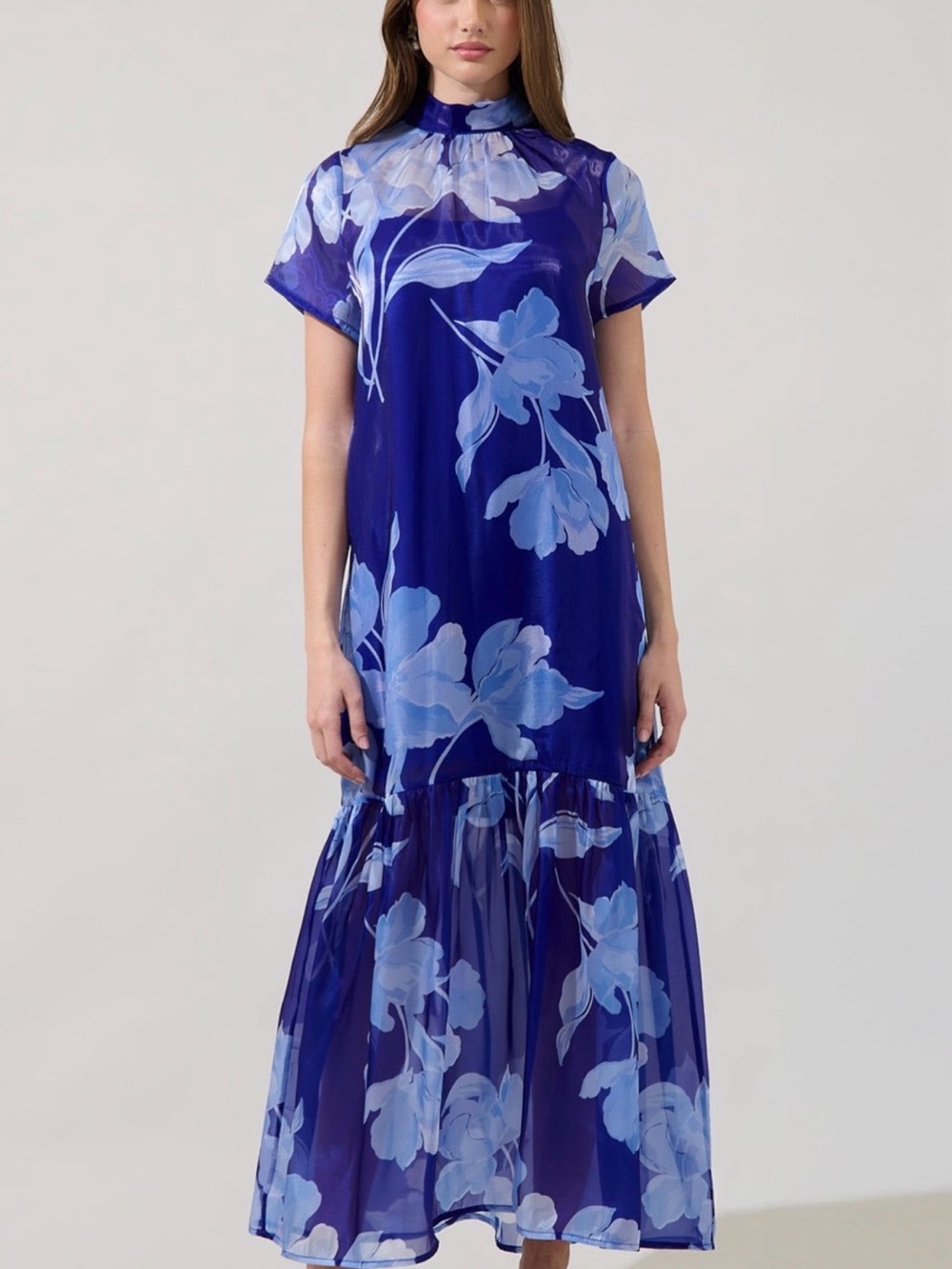 Sugarlips Royal Blue Floral High-Neck Maxi Dress